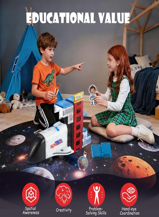 VROGTIK Space Theme Magnetic Tiles Building Set, 30-Piece Construction Toy with Rocket Ship Design, Educational STEM Playset for Kids - Image 3
